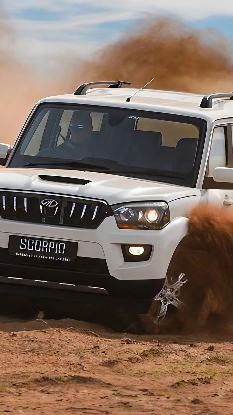 Mahindra Scorpio, Brown Mud Backgroud, white car, HD phone wallpaper