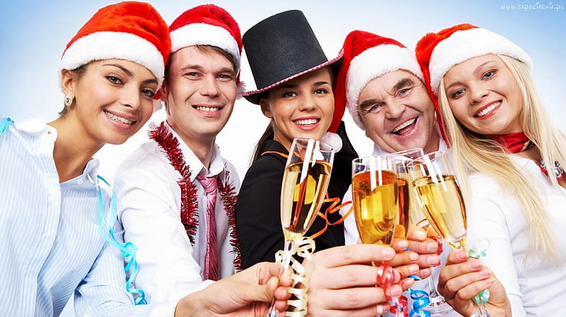 ✰LET CELEBRATE TOGETHER✰, pretty, festival, chic, holidays, jolly, bonito, ribbons, 2013, party time, people, siempre, seasons greetings, hats, lovely, cheerful, delight, new year, cheer, smiling, winter, happy, cute, glass, let celebrate together, funny, champagne, celebrations, HD wallpaper