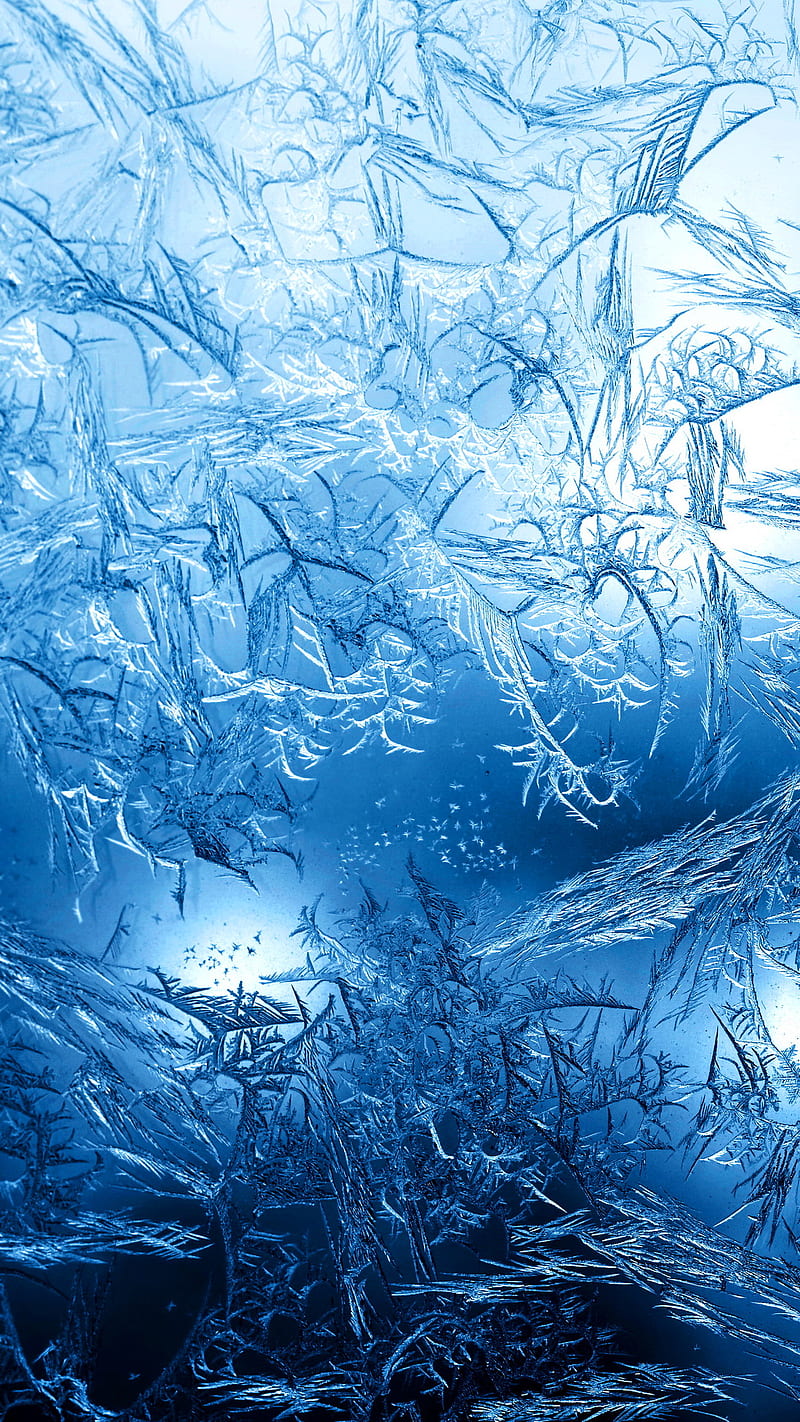 Frosty Window, abstract, blue, cold, frost, frozen, ice, HD phone wallpaper