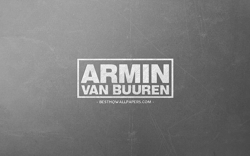 Armin van Buuren logo, gray retro background, white chalk logo, creative art, DJ, Armin van Buuren, HD wallpaper