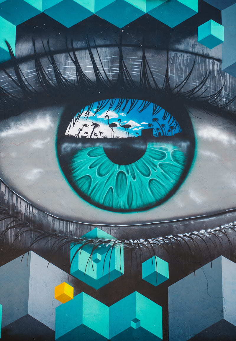 eye, pupil, shapes, graffiti, street art, HD phone wallpaper