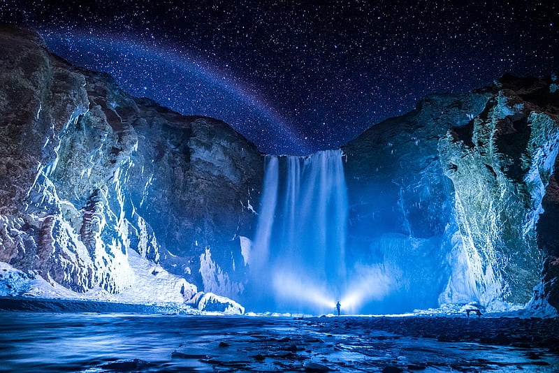 Waterfalls, Skógafoss, Night, HD wallpaper