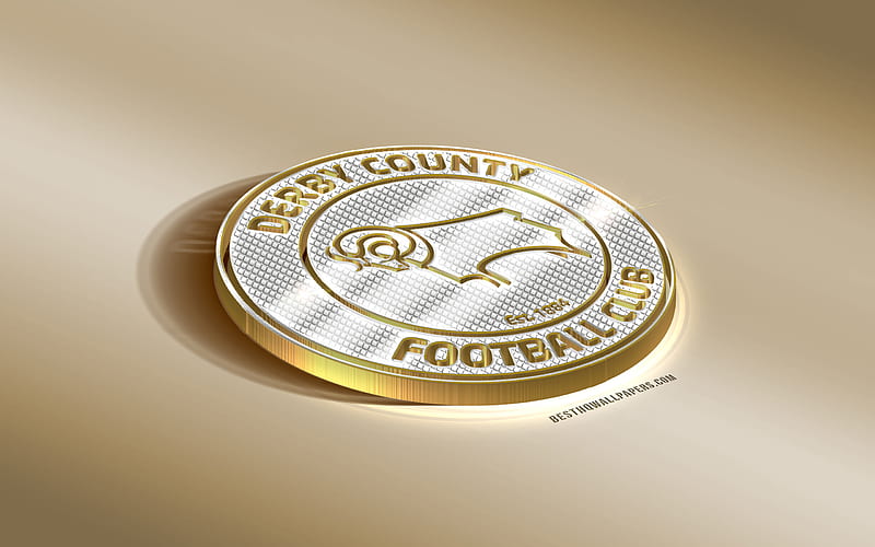 Derby County FC, English football club, golden silver logo, Derby, England, EFL Championship, 3d golden emblem, creative 3d art, football, HD wallpaper