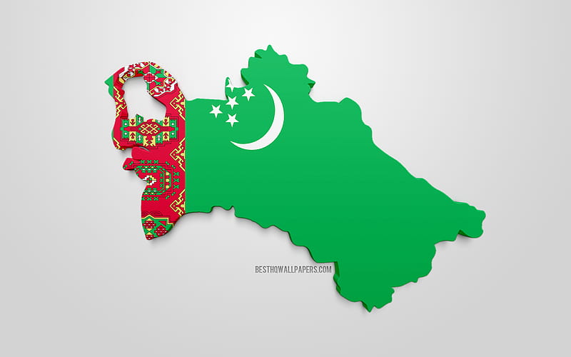 3d flag of Turkmenistan, map silhouette of Turkmenistan, 3d art, Turkmenistan flag, Europe, Turkmenistan, geography, Turkmenistan 3d silhouette, HD wallpaper
