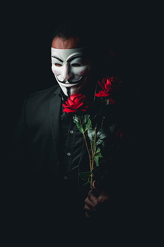 Anonymous, mask, roses, flowers, dark, HD phone wallpaper | Peakpx