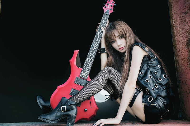 Female Guitarist, babe, model, Female, woman, sexy, Guitarist, instrument, Asian, HD wallpaper