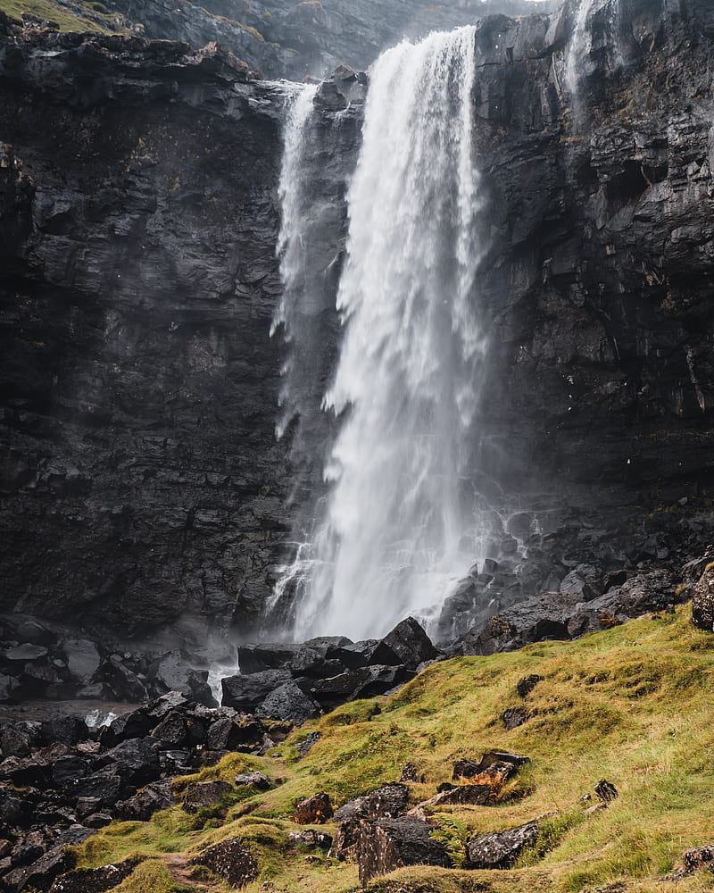 waterfall, rock, water, spray, nature, HD phone wallpaper