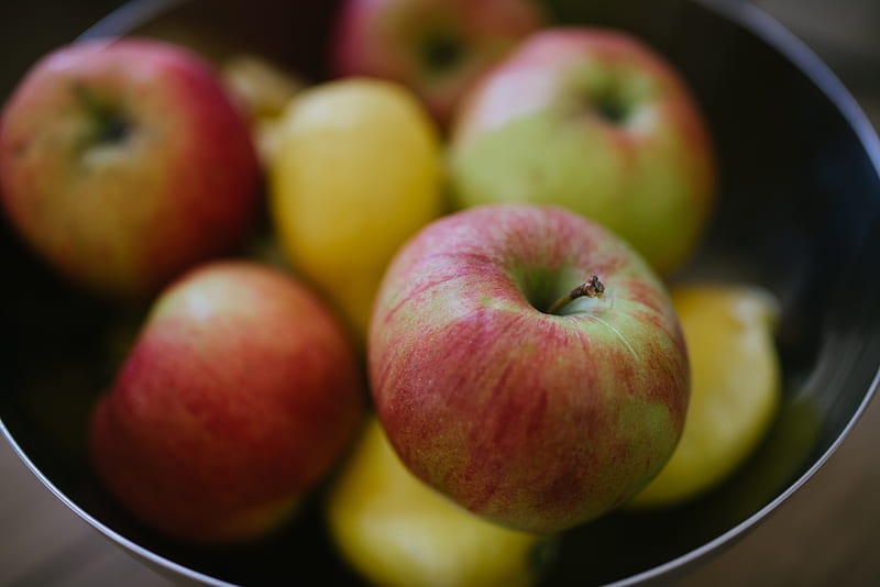 apples, fruit, fresh, bowl, HD wallpaper