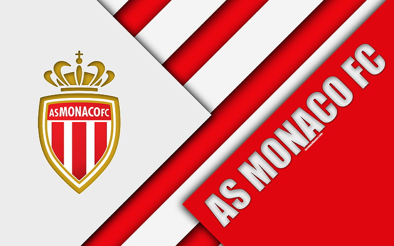 AS Monaco FC material design, red white abstraction, Monaco logo, French football club, Ligue 1, Monaco, France, football, HD wallpaper