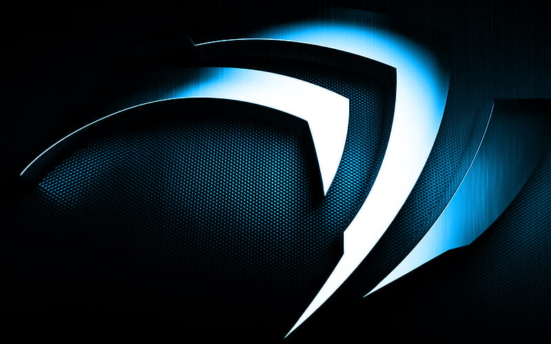 Blue NVIDIA logo, 3d art, Blue metal NVIDIA logo, NVIDIA 3d emblem, creative art, blue NVIDIA background, HD wallpaper