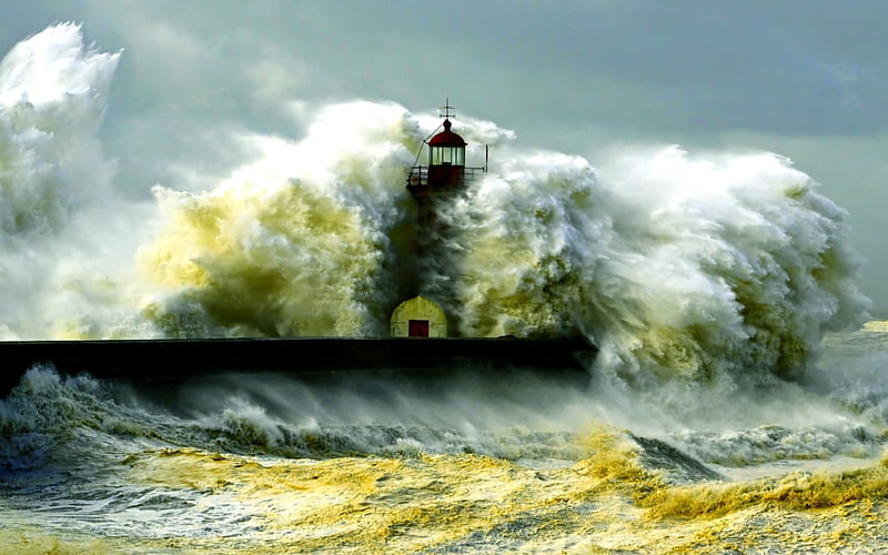 ANGRY MOTHER NATURE, storm, sea, wave, lighthouse, HD wallpaper