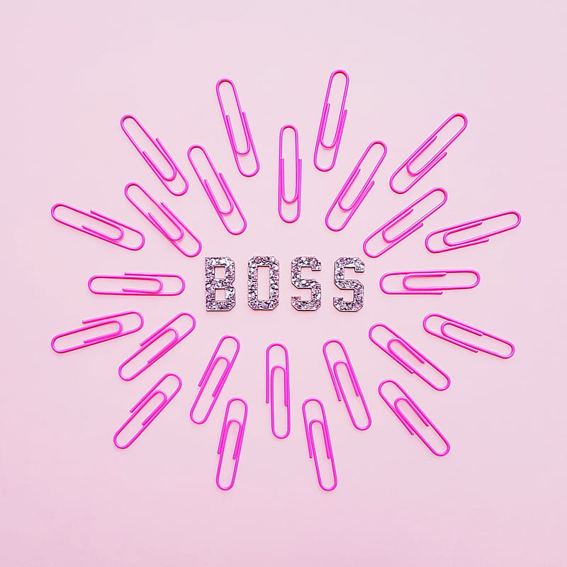 boss, word, glitter, paper clip, pink, HD phone wallpaper