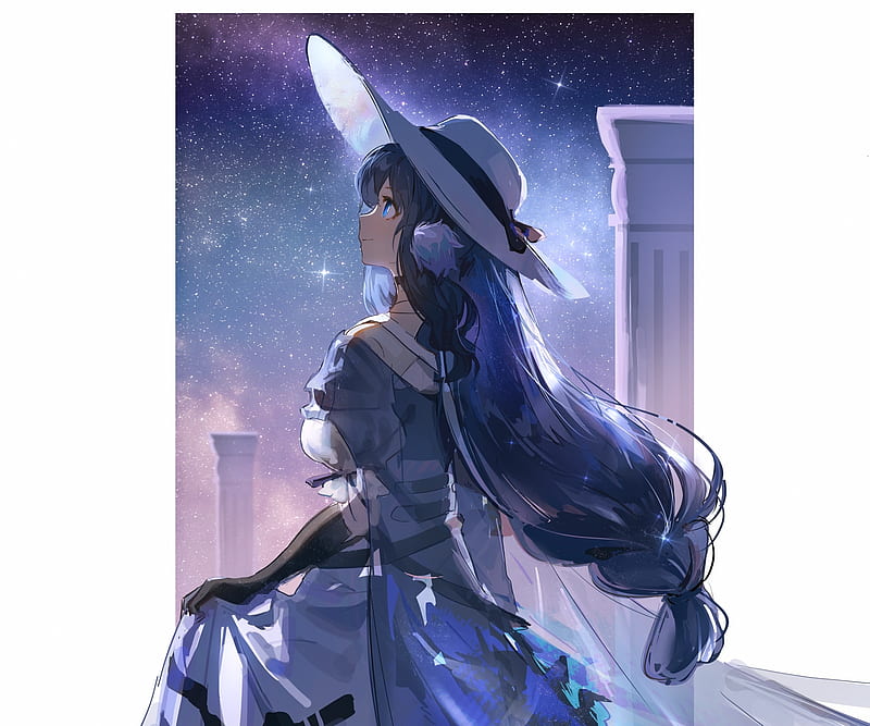 Astesia (Arknights), long hair, blue hair, solo, anime, anime