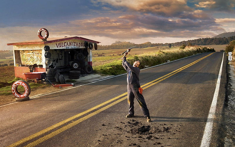 Digging in the wrong place?, wrong, pickaxe, place, digging, human, entertainment, mihi, aequus, funny, road, HD wallpaper