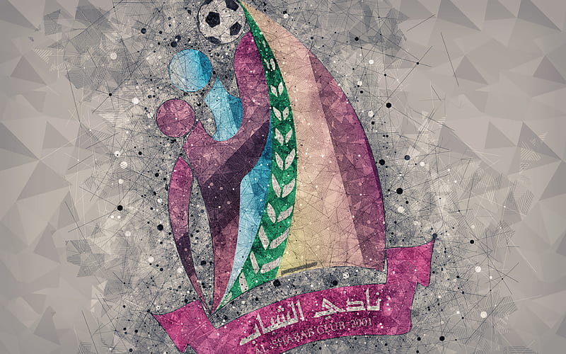 Al-Shabab Club Bahrain football club, geometric art, logo, gray background, emblem, Jidhafs, Bahrain, football, Bahraini Premier League, creative art, HD wallpaper