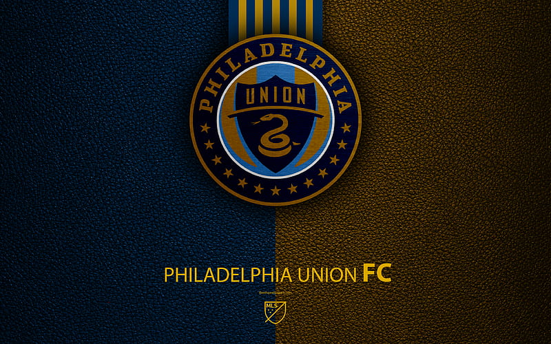 Philadelphia Union FC American soccer club, MLS, leather texture, logo, emblem, Major League Soccer, Philadelphia, Pennsylvania, USA, football, MLS logo, HD wallpaper