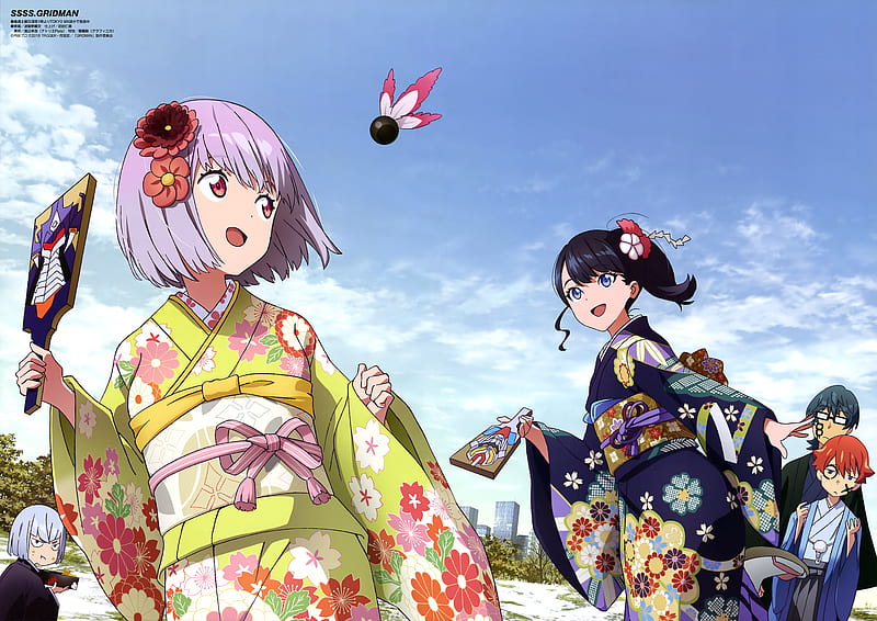hibiki yuuta, ssss.gridman, anti, shinjou akane, takarada rikka, kimono, Anime, HD wallpaper