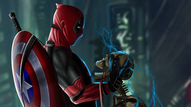 Deadpool With Captain America Shield, deadpool, artwork, artist, digital-art, superheroes, HD wallpaper