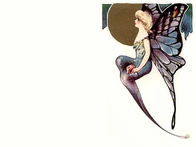 Butterfly-winged Fairy F, art, art nouveau, fantasy, butterfly, painting, artwork, fairy, HD wallpaper