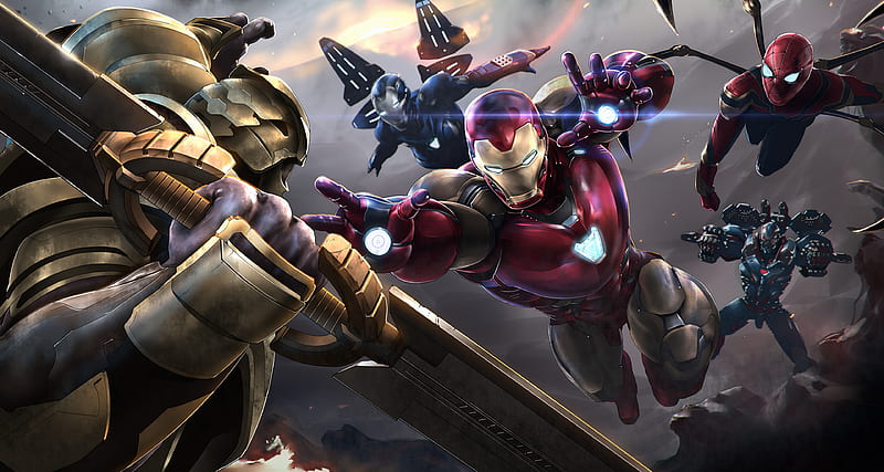 Thanos Vs Iron Man Team, thanos, iron-man, superheroes, artwork, HD wallpaper