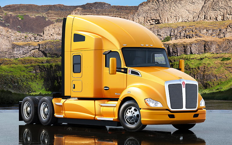 Kenworth T-680, 2017, American truck, yellow, new trucks, delivery, Kenworth, HD wallpaper