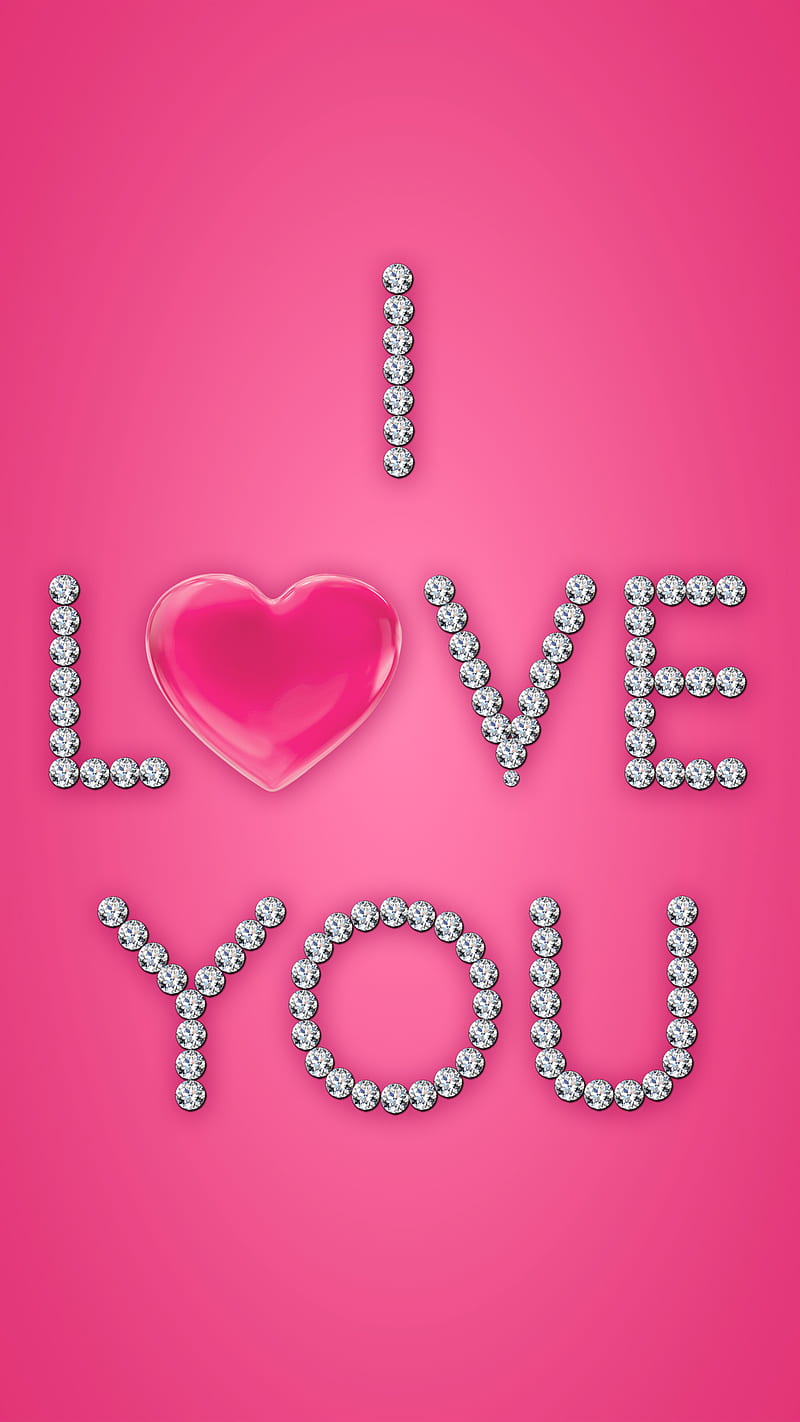I Love You, brilliant, desenho, diamonds, glamour, heart, pink, HD phone wallpaper