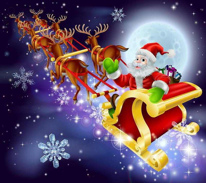 Santa Sledge, christmas, eve, merry, night, santa, sledge, HD wallpaper