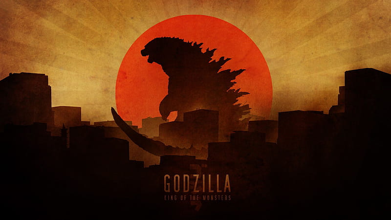 Godzilla On The Center Of Red Circle With Yellow Background Movies, HD wallpaper
