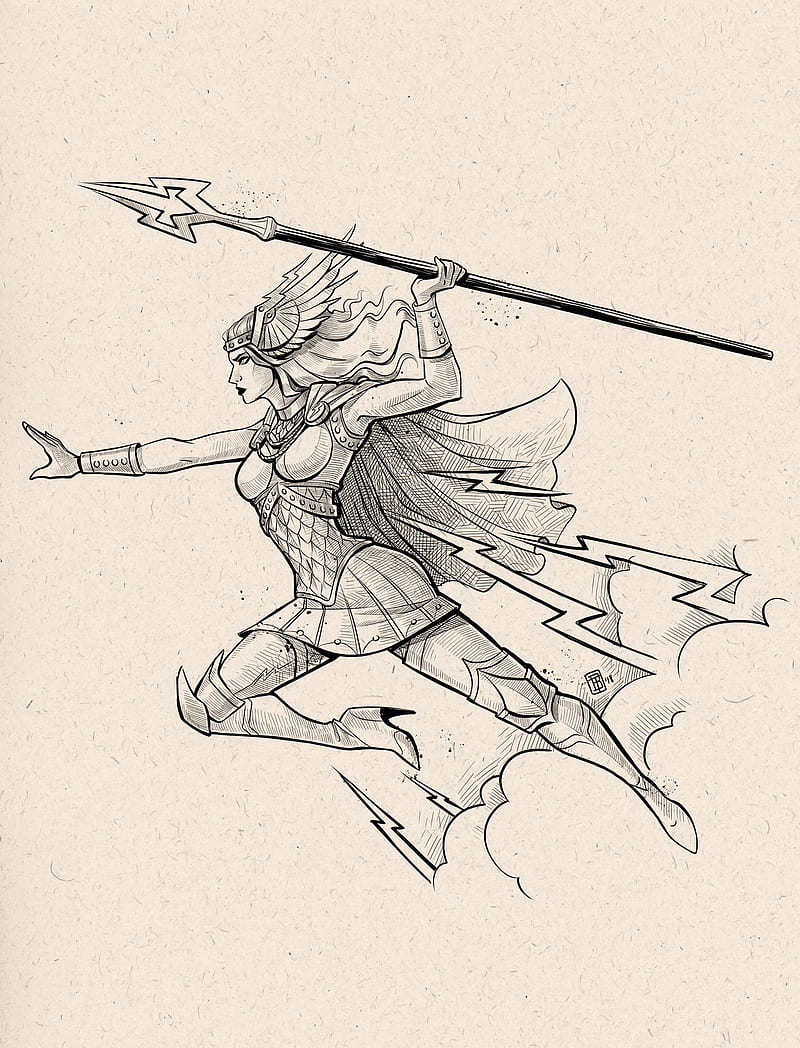 Valkyrie, armor, boots, cape, drawn, helmet, spear, woman, HD phone wallpaper