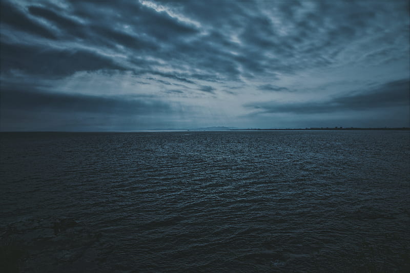 sea, ripples, twilight, horizon, clouds, HD wallpaper