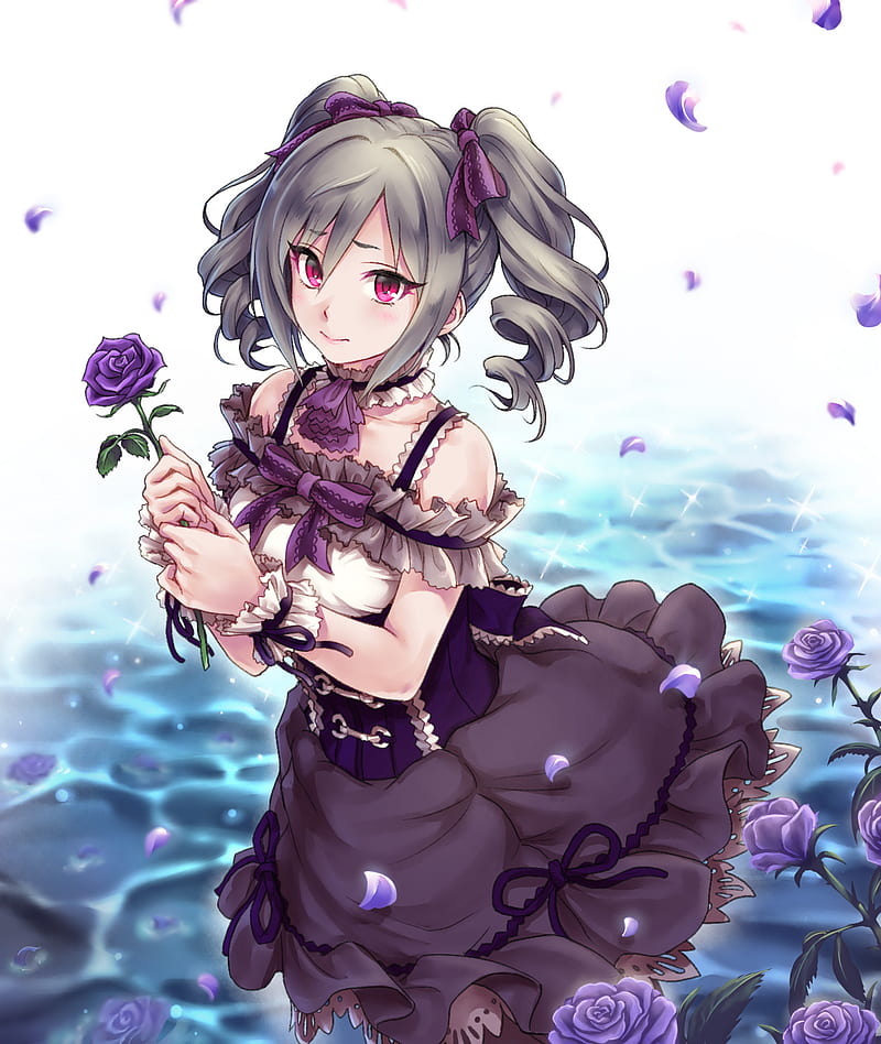 white background, dress, Kanzaki Ranko, purple flower, HD phone wallpaper