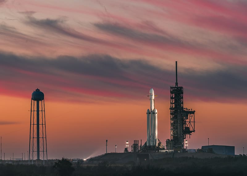 Sunset, Rocket, Technology, Launching Pad, Spacex, Falcon Heavy, HD wallpaper