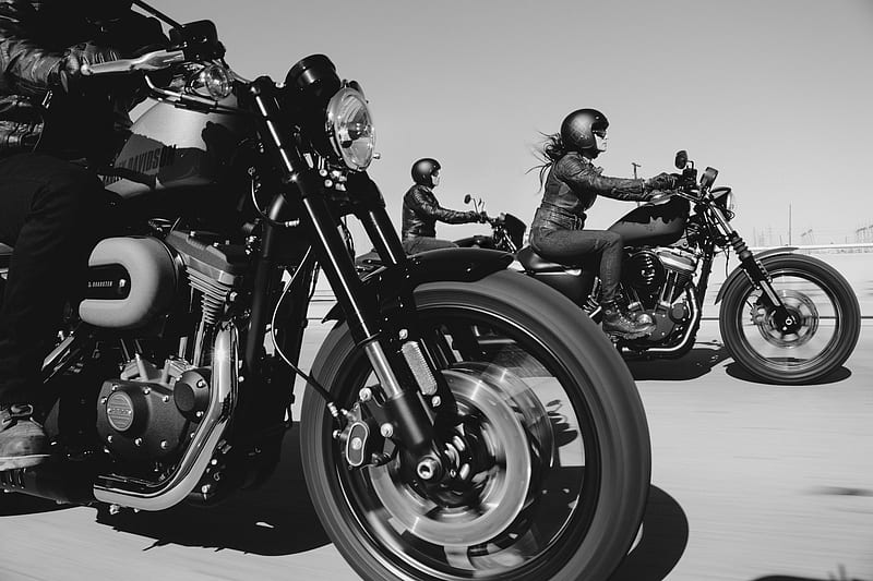 black and white of people riding motorcycle, HD wallpaper