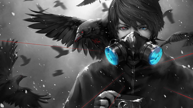 Anime Boy, Dark, Mask, Crows, Art, , , Background, 5c349c, Boy In Dark, HD wallpaper