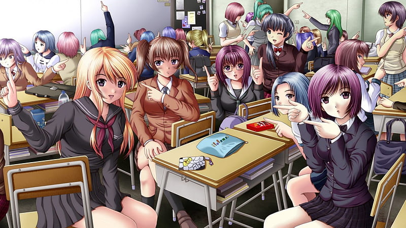 Pointing, table, female, class, cute, school, short hair, class room,  group, HD wallpaper | Peakpx