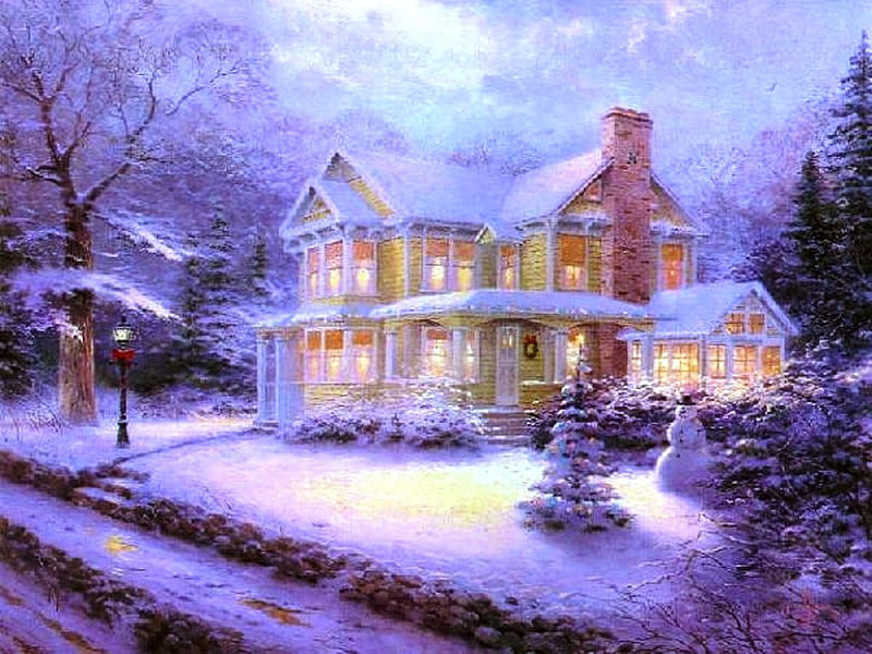 Victorian Christmas, house, victorian, christmas, snow, winter, HD wallpaper