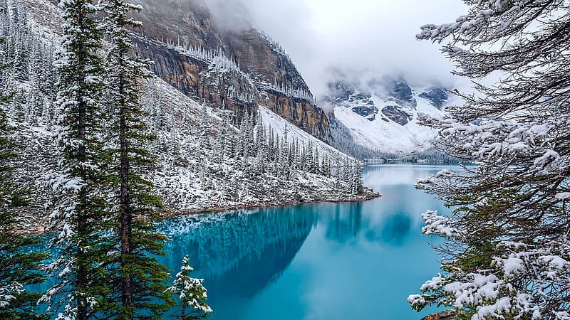 Winter, Snow, Lakes, Mountain, Lake, Canada, Forest, Tree, , Moraine Lake, HD wallpaper
