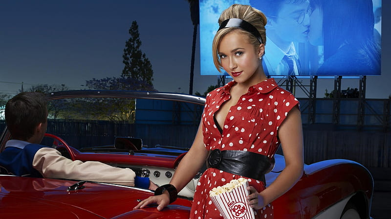 Hayden Panettiere, popcorn, carros, actress, drive in, blondes, HD wallpaper