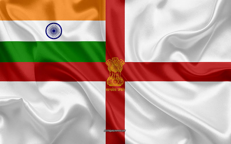 Indian Naval Ensign, Flag of Indian Navy, India, silk flag, silk texture, Indian Navy, Indian White Ensign, HD wallpaper