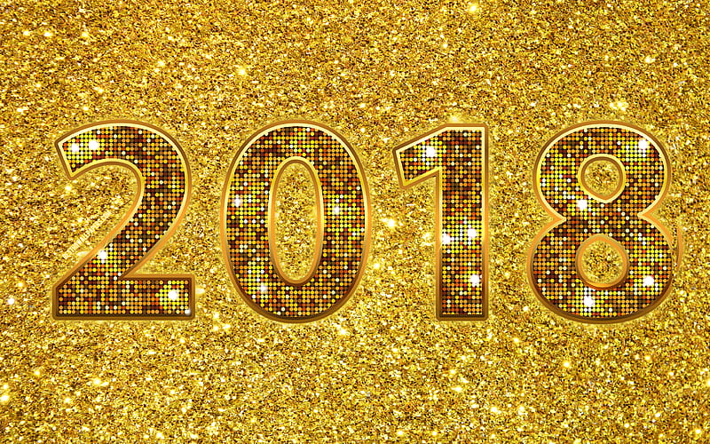 2018 year, golden digits, creative, golden background, 2018, New Year 2018, HD wallpaper