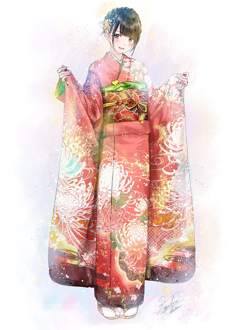 Kimono, Japanese kimono, anime, anime girls, HD phone wallpaper | Peakpx