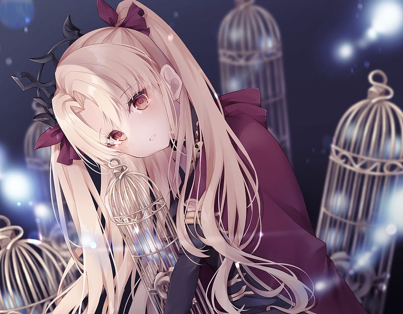 ereshkigal, fate grand order, bird cages, blonde, crying, tears, Anime, HD wallpaper