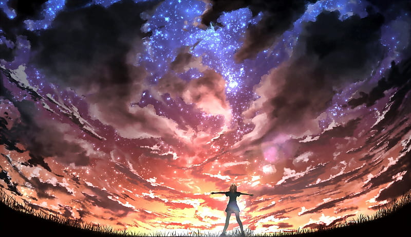 Shigatsu Wa Kimi No Uso, guy, music, butterflies, sky, clouds