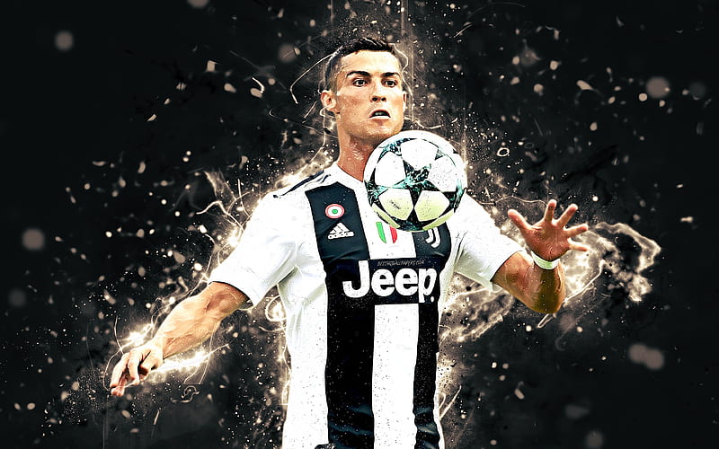 Cristiano Ronaldo, match, CR7 Juve, abstract art, Bianconeri, Juventus, soccer, Serie A, Ronaldo, CR7, footballers, neon lights, Juventus FC, creative, HD wallpaper