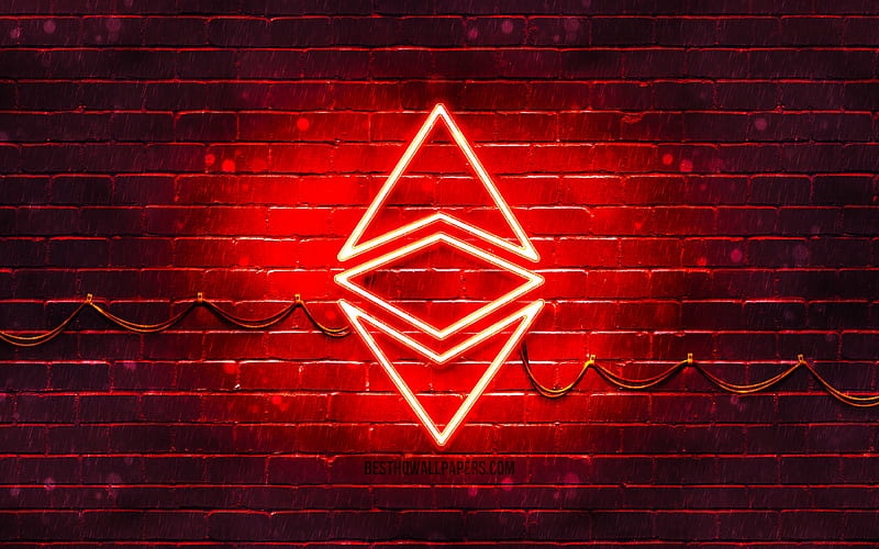 Ethereum red logo red brickwall, Ethereum logo, cryptocurrency, Ethereum neon logo, cryptocurrency signs, Ethereum, HD wallpaper