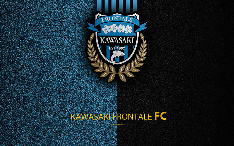 Kawasaki Frontale FC logo, leather texture, Japanese football club, emblem, J-League, Division 1, football, Kawasaki, Kanagawa, japan, Japan Football Championships, HD wallpaper