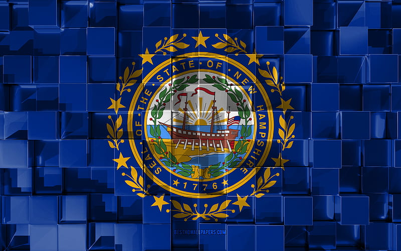 Flag of New Hampshire, 3d flag, US state, 3d cubes texture, Flags of American states, 3d art, New Hampshire, USA, 3d texture, New Hampshire flag, HD wallpaper
