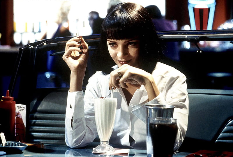 Pulp Fiction-Milkshake, uma thurman, woman, actress, movie, HD wallpaper