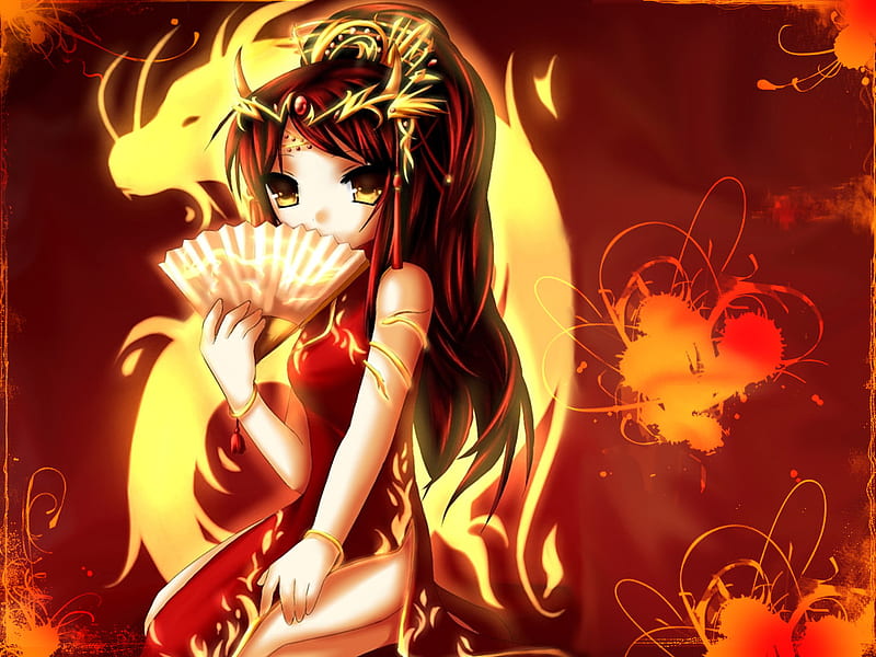 Chinese Dragon, red, fire, female, flame, girl, anime, hot, dragon, HD  wallpaper | Peakpx