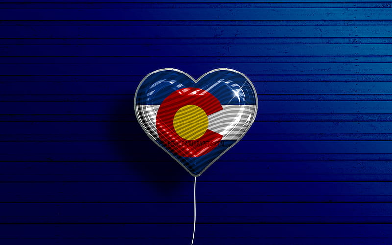I Love Colorado realistic balloons, blue wooden background, United States of America, Colorado flag heart, flag of Colorado, balloon with flag, American states, Love Colorado, USA, HD wallpaper